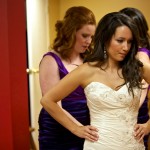 Calgary Wedding Photographer | Bride getting ready Helping hands