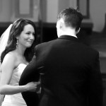 Calgary Wedding Photographer | Central United Church Ceremony Bride smiling at groom