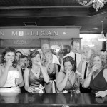 Calgary Wedding Photographer | Formals downtown calgary | Bridal Party in James Joyce irish pub drinking shot