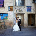 Calgary Wedding Photographer | Bride and Groom in Alley having a moment