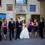 Calgary Wedding Photographer | Bridal party laughing in alley