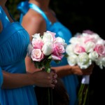 Calgary wedding photographer | Drumheller Wedding | Farm yard Ceremony | Bridesmaids with white and pink flowers